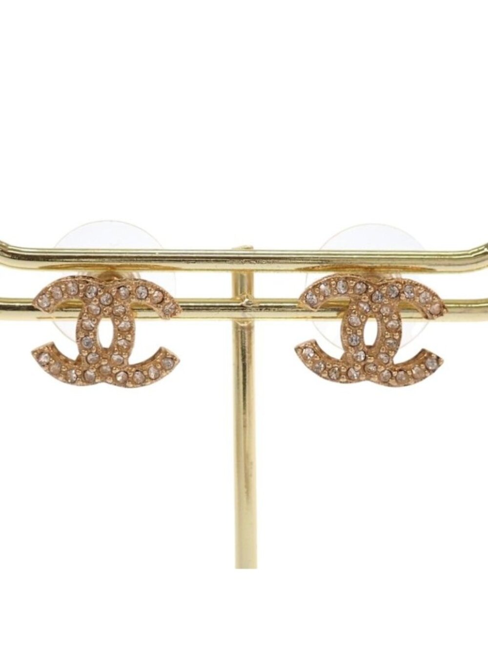 Chanel CC Logo Earrings 15C Stamp Metal Crystal Gold